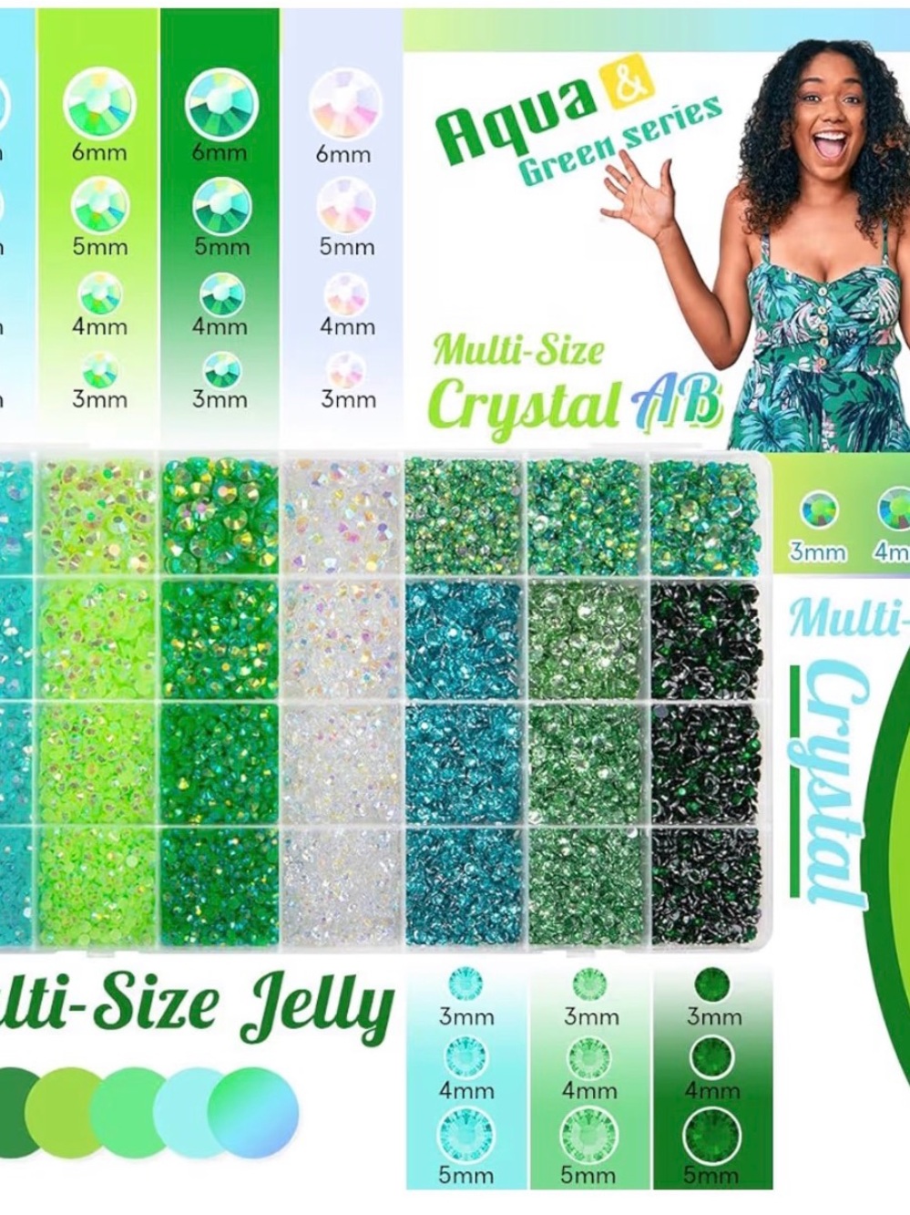 Aqua & Green Multi-Size Crystal AB Rhinestone Mix sparkly embellishment